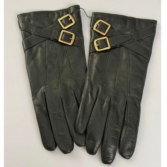 Coach Dark Green Leather Gold Cross-Buckle Winter Gloves - NWOT - Picture 3 of 10